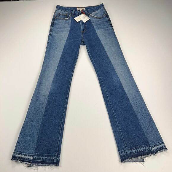 Rentrayage Upcycled Mid Rise Two Tone Patchwork Flare Jeans Size XS 26 Waist - Picture 1 of 15